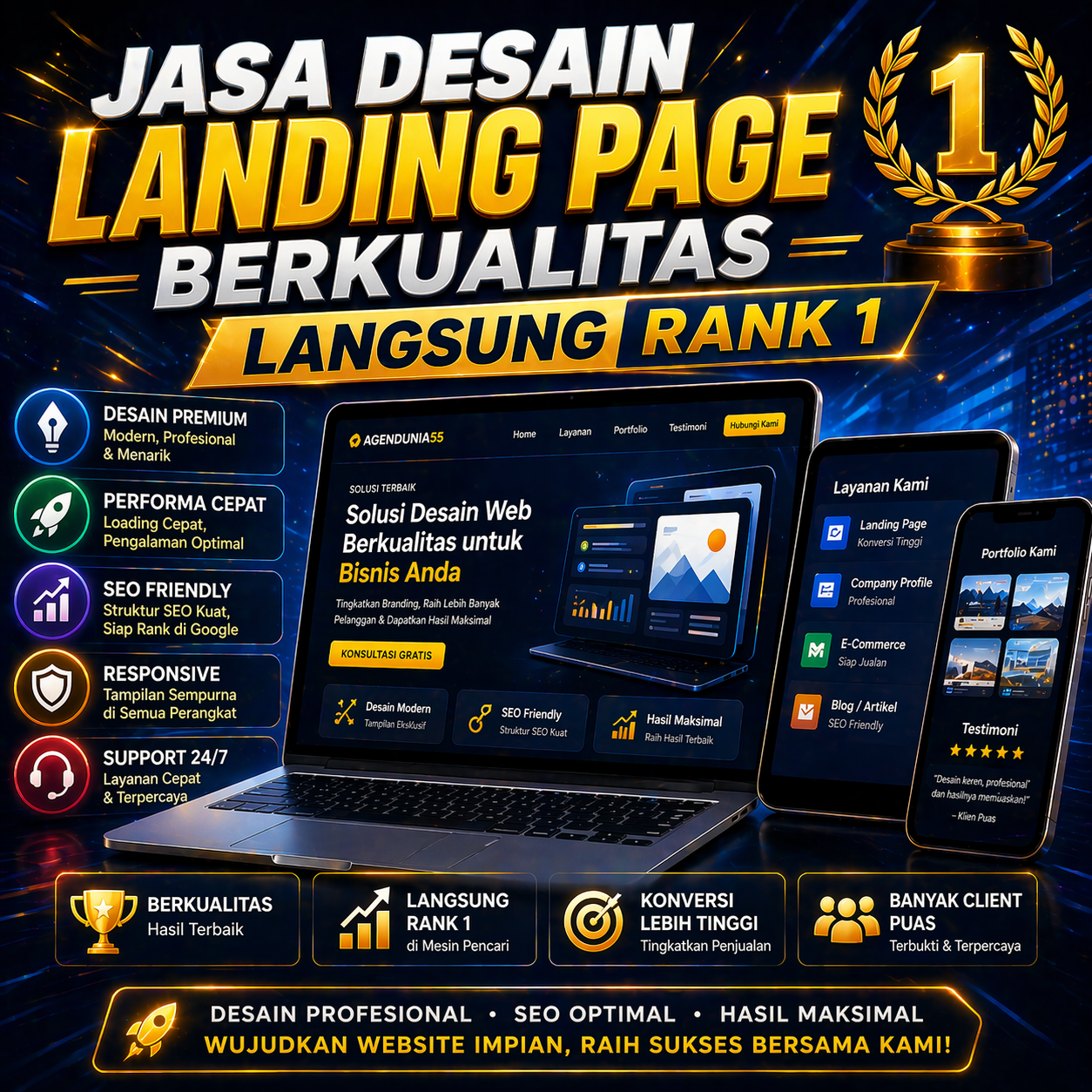 Landing Page yang Menyambut Pengunjung dengan Cerita Singkat tentang Cara Anda Bekerja